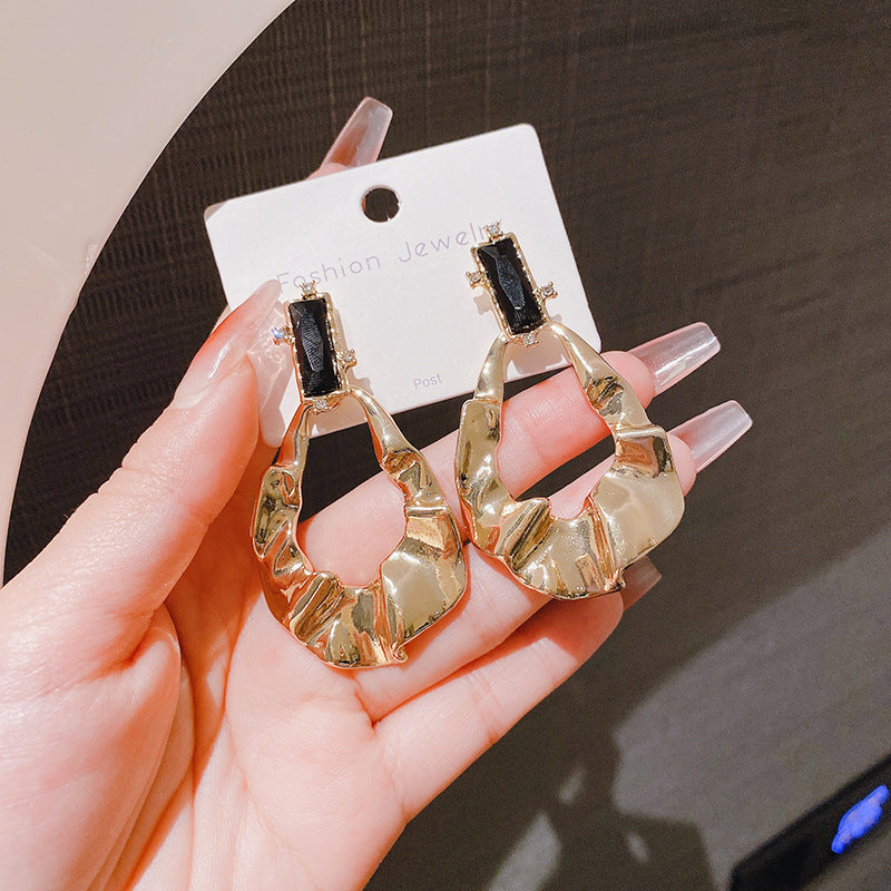 Wholesale Diamond-studded metal irregular pleated geometric Earrings