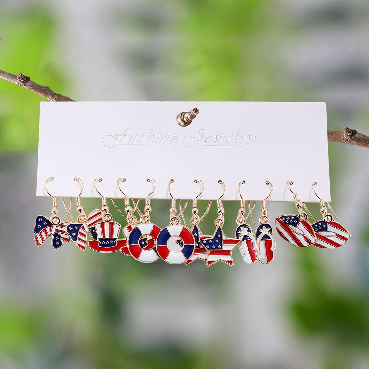 Wholesale Independence Day red  white blue star striped slipper earring set