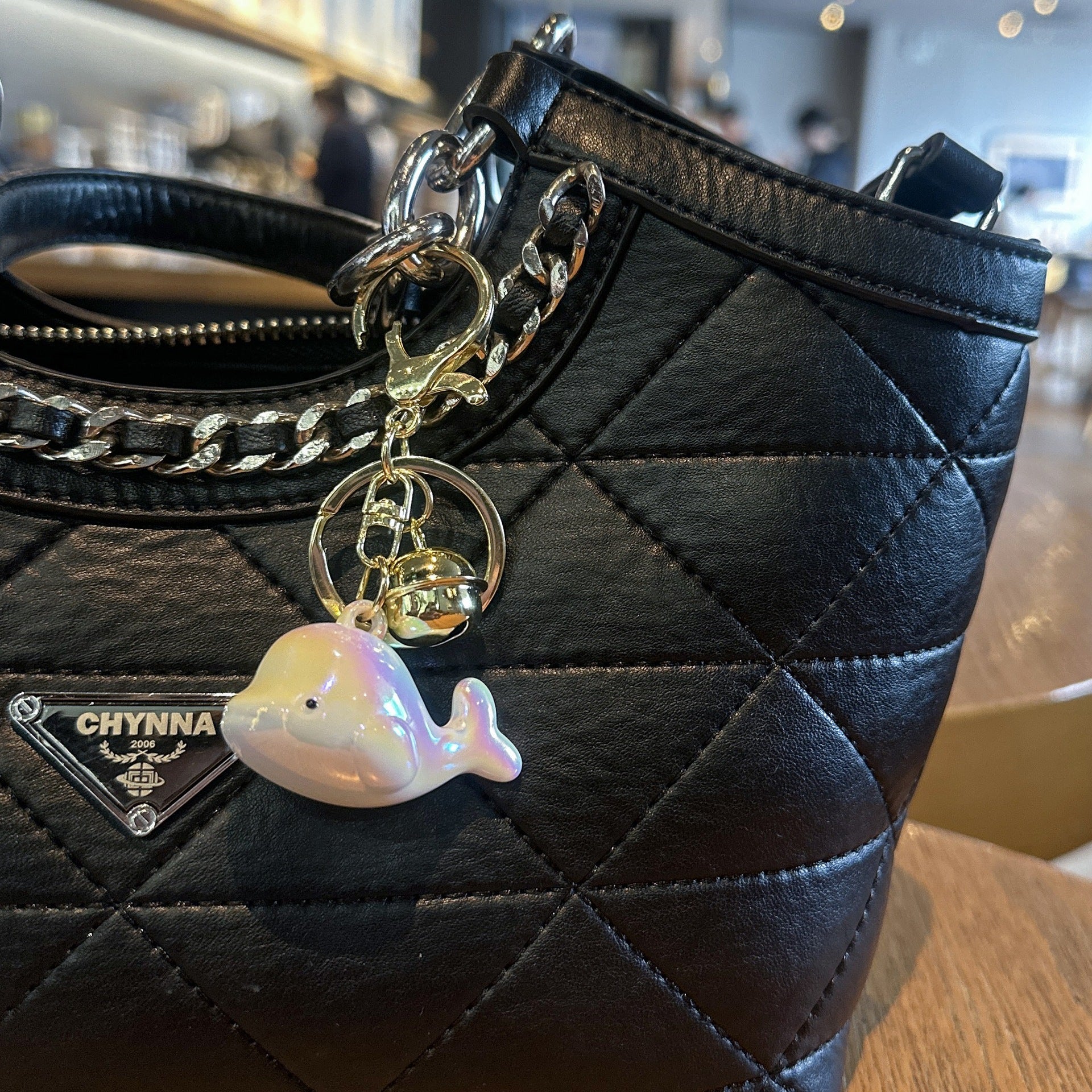 Wholesale Electroplating Colorful Dolphin Color Changing Bell Acrylic Keychain