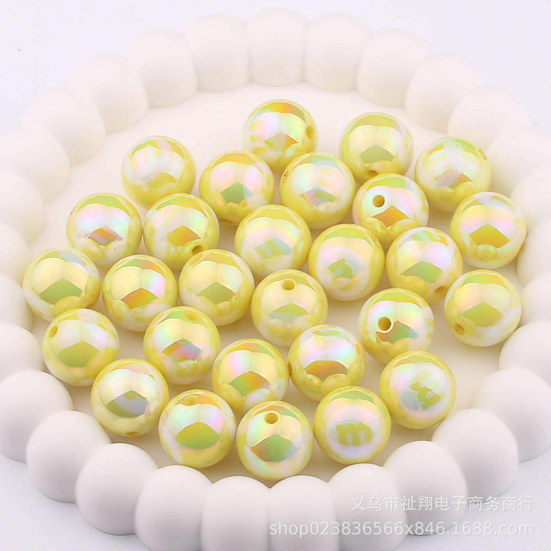 Wholesale 20pcs Acrylic UV Plating Engraving M Bean Straight Hole Two-color DIY Beads
