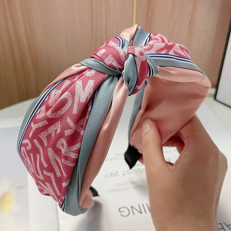 Wholesale Alphabet Numeric Wide Edge Printed Fabric Hair Hoops