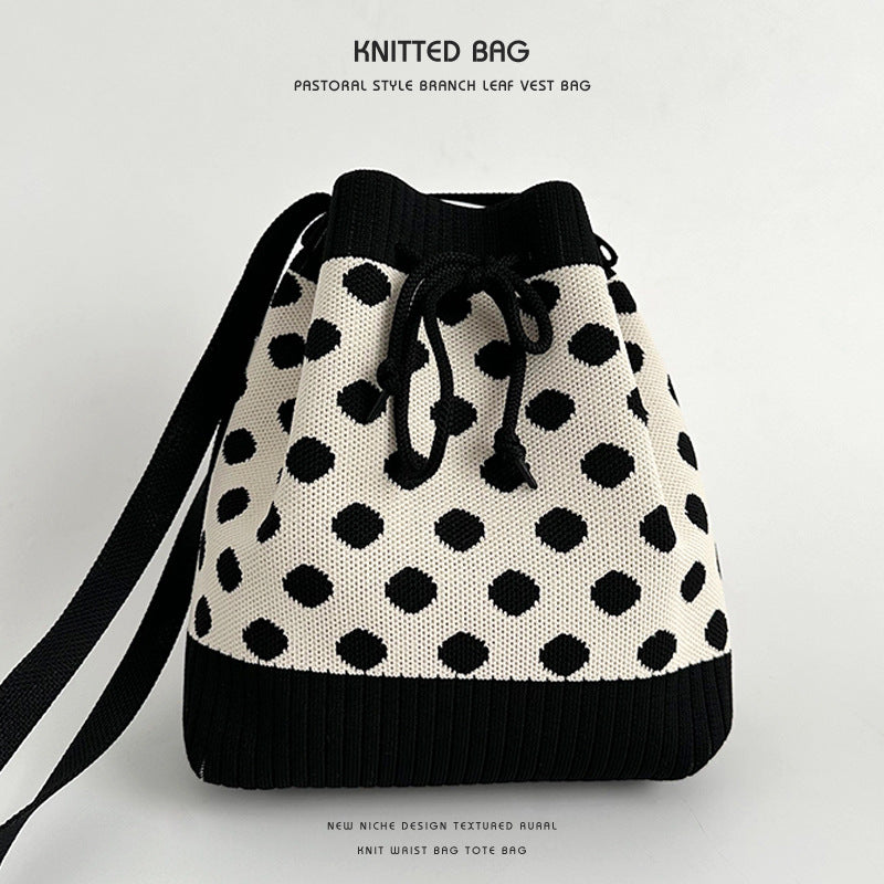 Wholesale Knitted wool drawstring lunch box bag handbag hand tote bag bucket bag