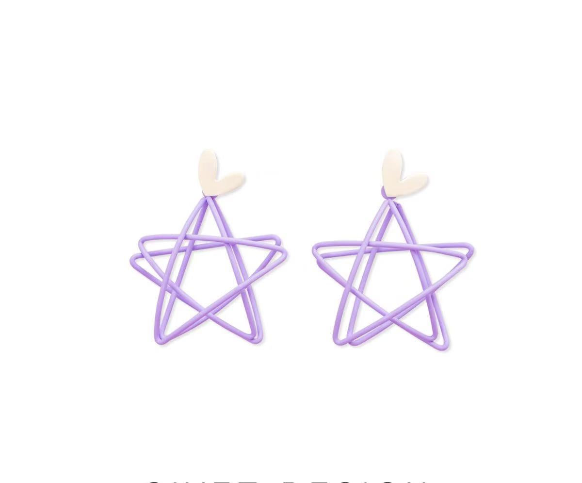 Wholesale Blue hollow five-pointed star silver needle earrings