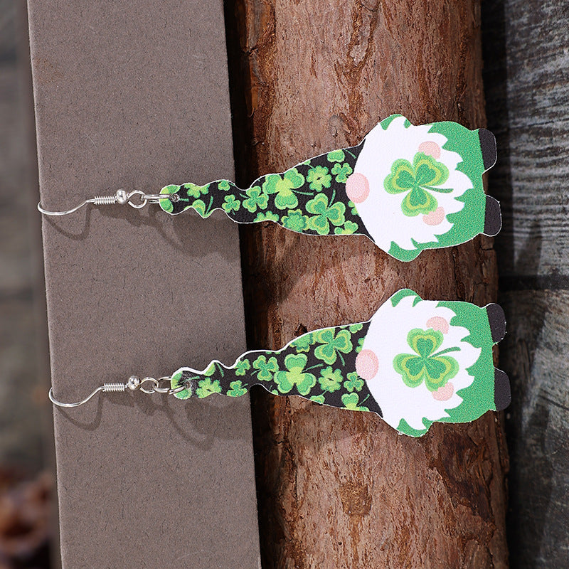 Wholesale St. Patrick's Day gnome clover leather earrings