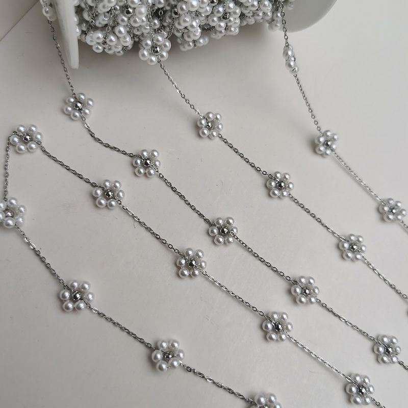 Wholesale DIY Material Golden Cross Titanium Steel Chain Hand-woven Copper Beads Crystal Small Flower Loose Chain Necklace Earrings Accessories