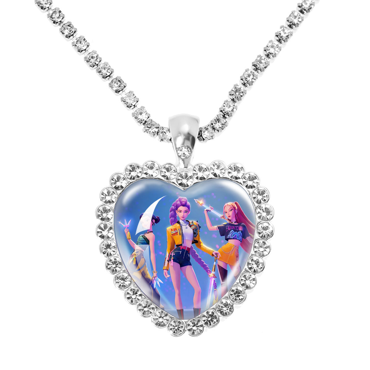 Wholesale Purple Cartoon Girl Time Gem Peach Heart Water Diamond Necklace OLY Exclusive