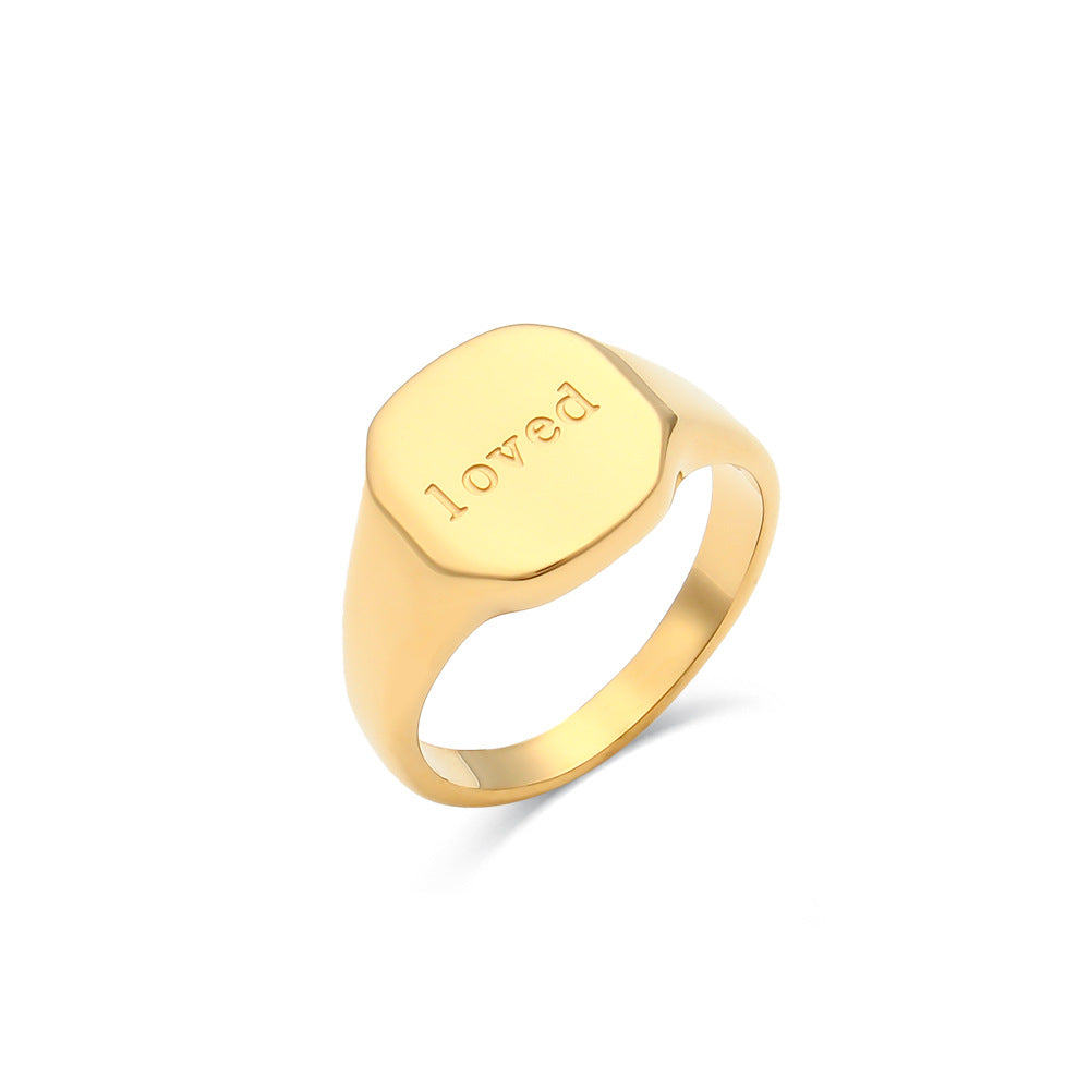 Wholesale of New English Letter Titanium Steel Electroplated 18K Gold Ring