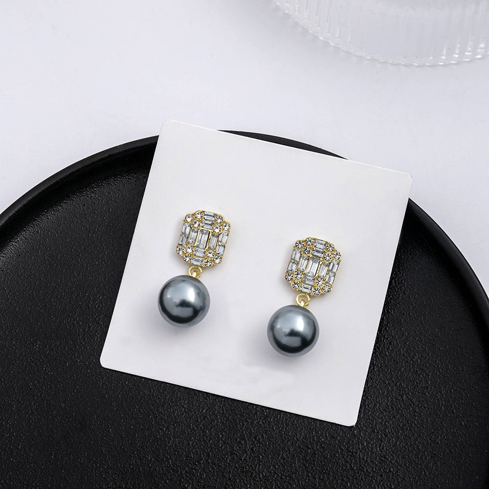 Wholesale Geometric Square Diamond Inlaid Pearl Alloy Earrings