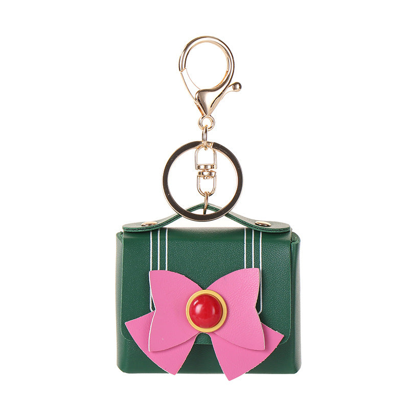 Wholesale Agate bow leather car key pendant earphone bag coin purse keychain