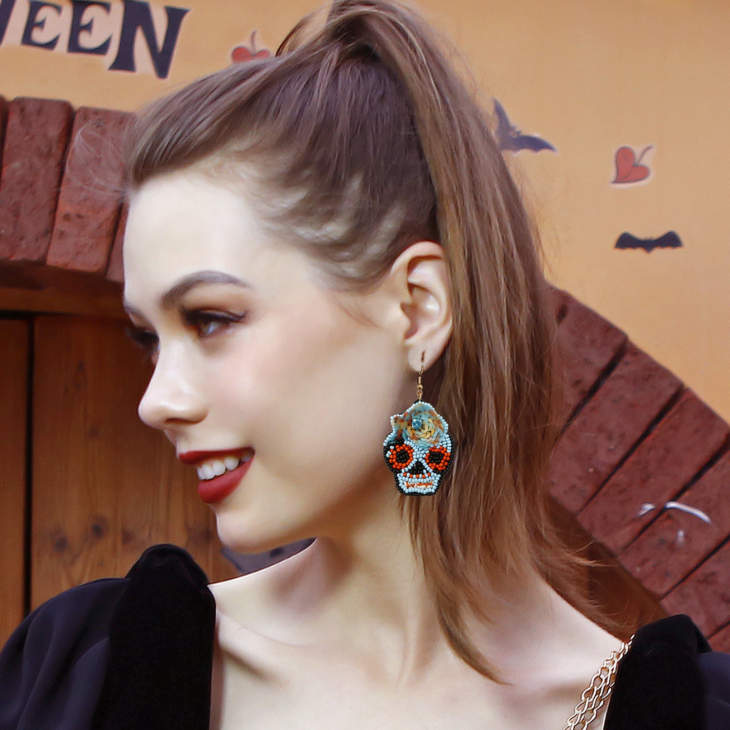 Wholesale Woven DIY Skull Head Ceramic Earrings