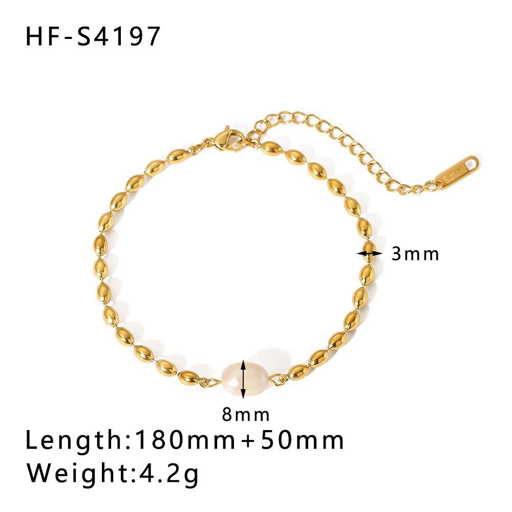 Wholesale Double Layer Flat Snake Pearl Style Gold Plated Shell Cuban Chain Bracelet