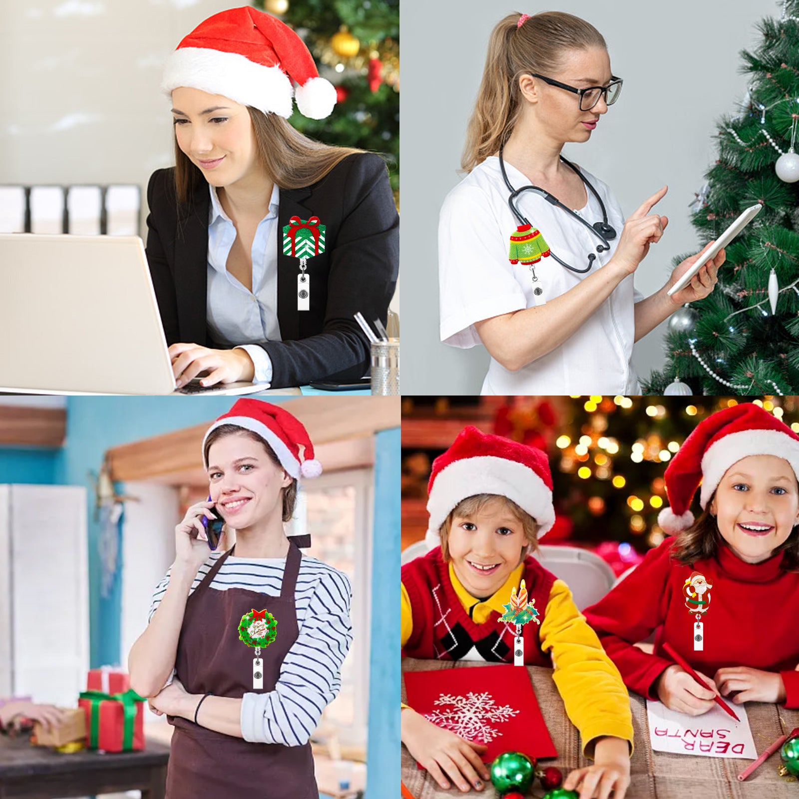 Wholesale Christmas Santa Claus Sparkling Pink Snowman Elk Flower Ring Acrylic Emblem Scroll Retractable Keychain