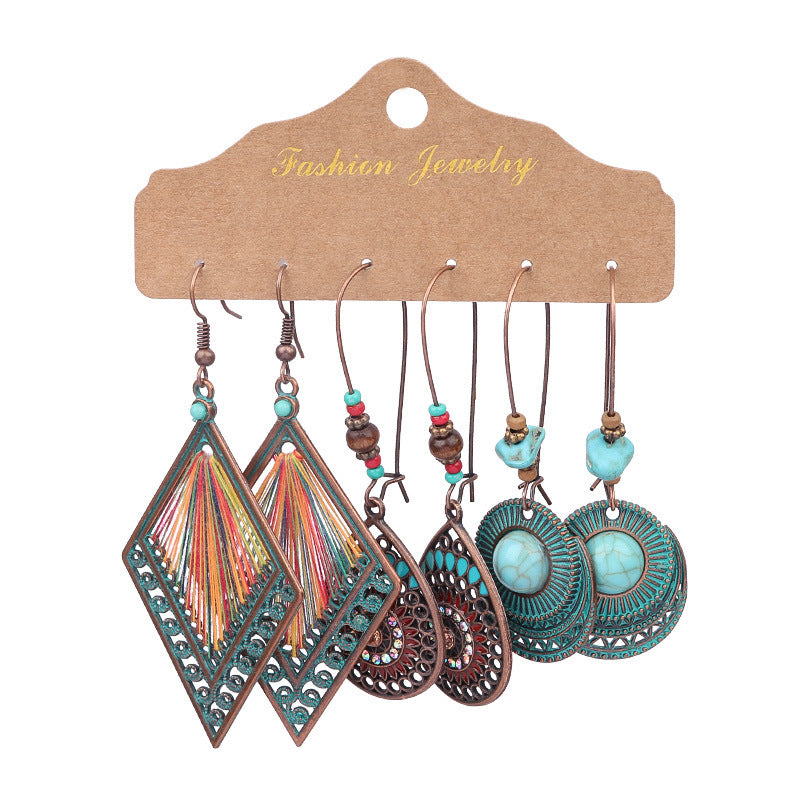 Wholesale Bohemian Colorful Tassel Drop Earrings Retro Alloy Electroplated Women S Fashion Jewelry Gift