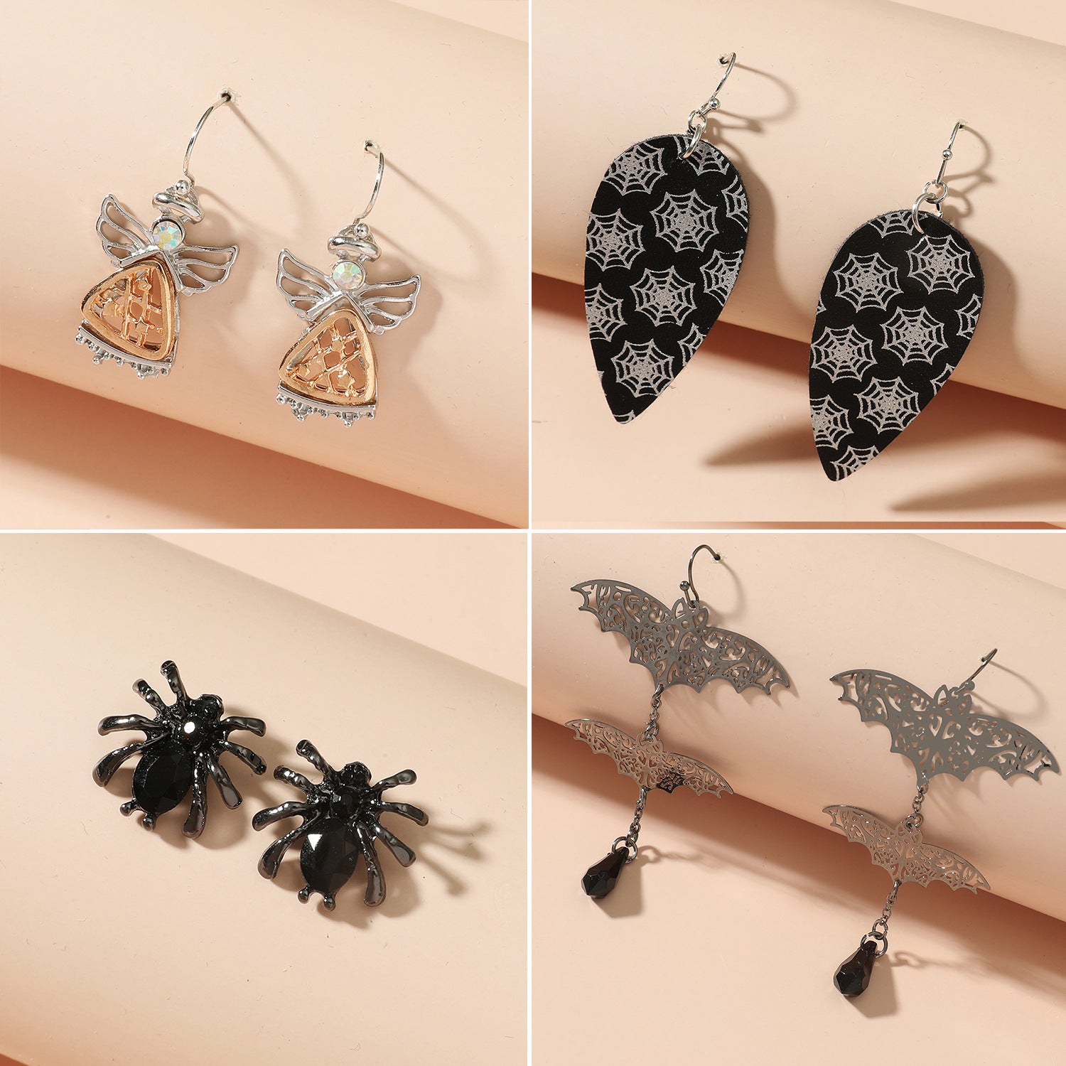 Wholesale Halloween Series Funny Spider Skull Earrings