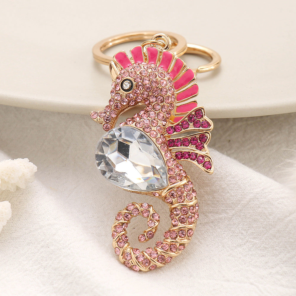 Wholesale Sea Animal Series Diamond Set Cute Seahorse Alloy Keychains