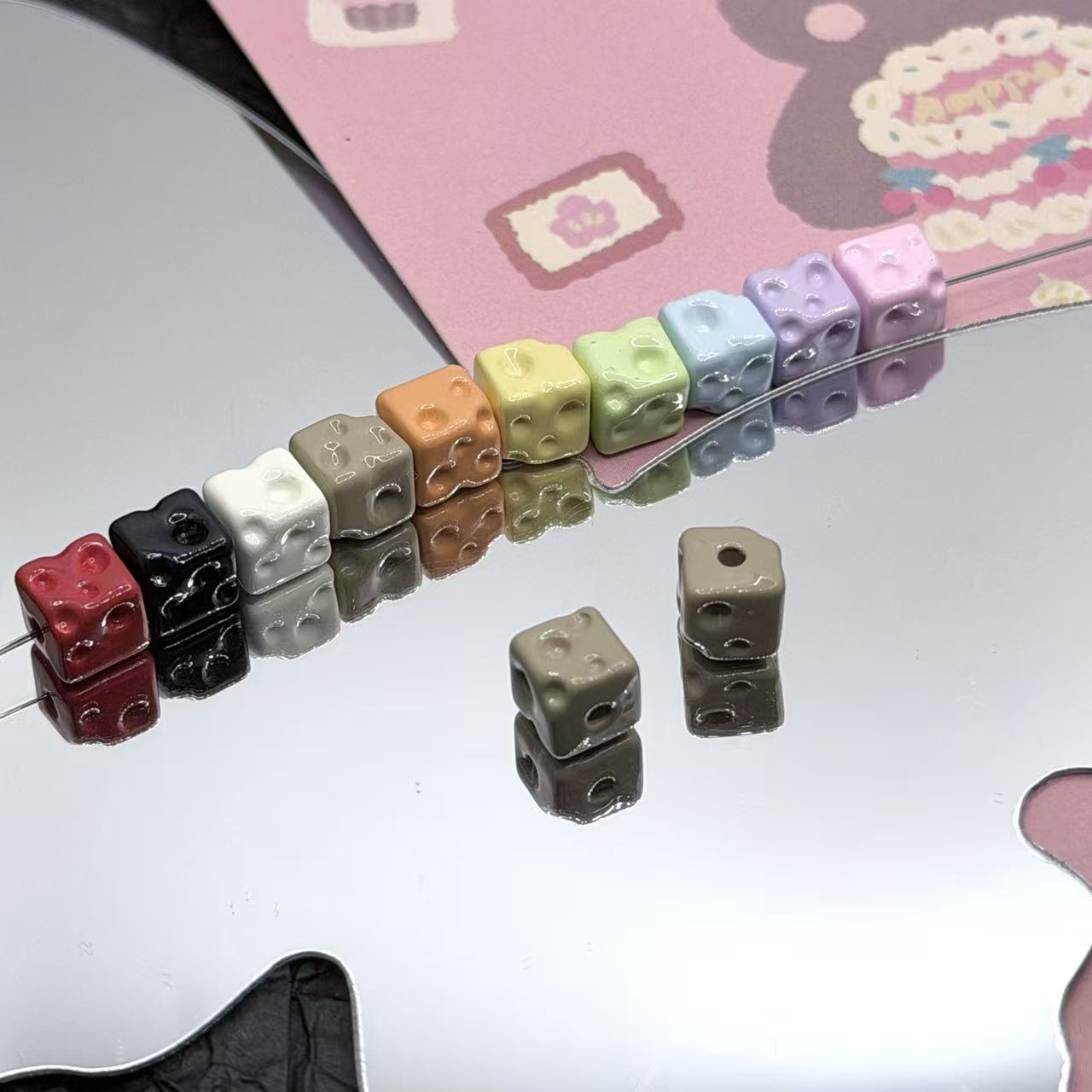 Wholesale 10pcs Alloy Cheese Block Square Colorful Alloy Beads Accessories DIY Accessories