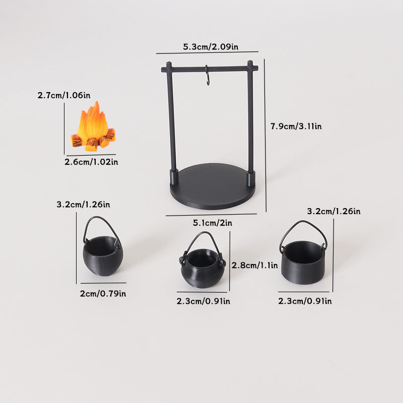 Wholesale Miniature outdoor scene bonfire hanging stove Doll Accessories