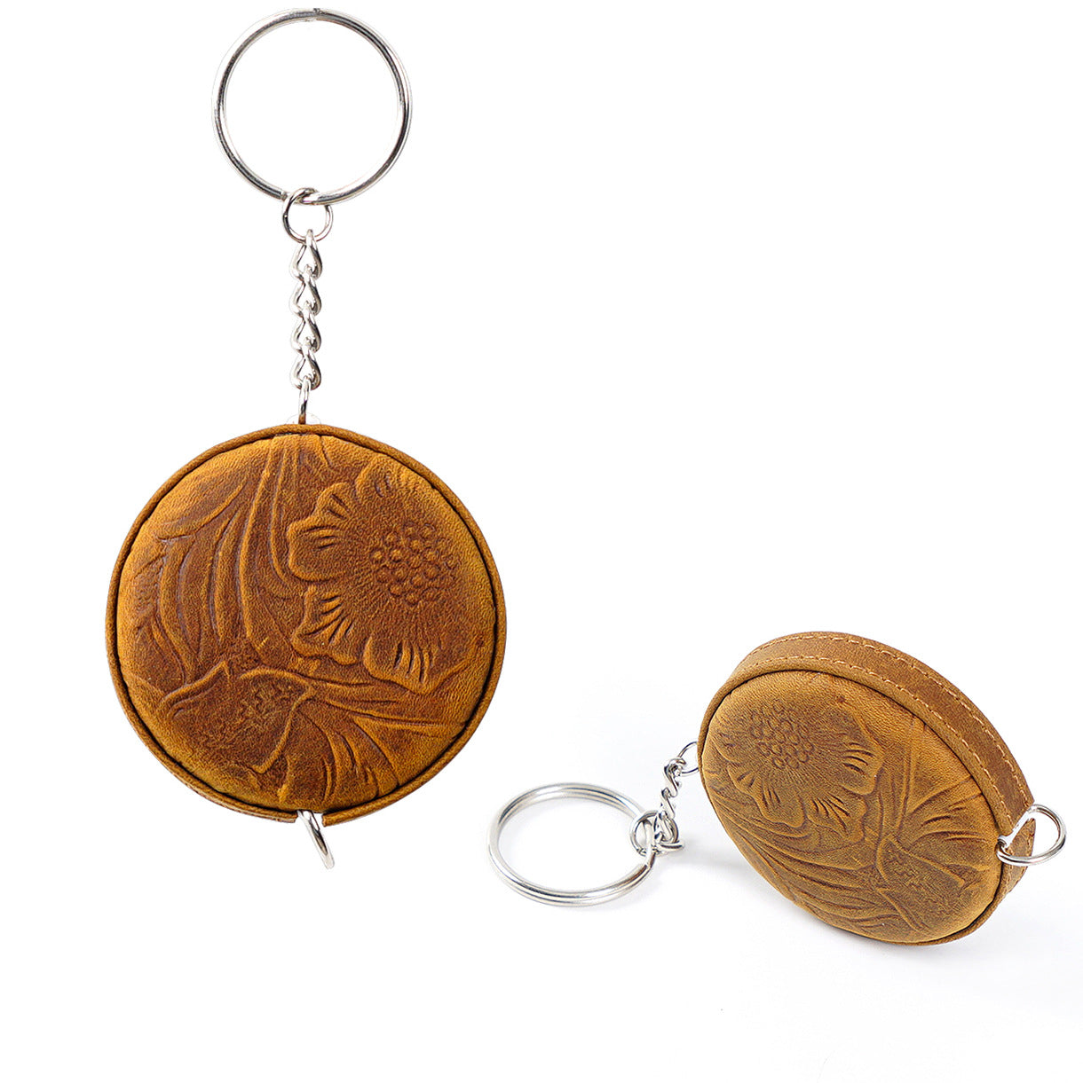 Wholesale First Layer Cowhide Handmade Mini Measuring Tape Pull Measure Retro Leather Keychain