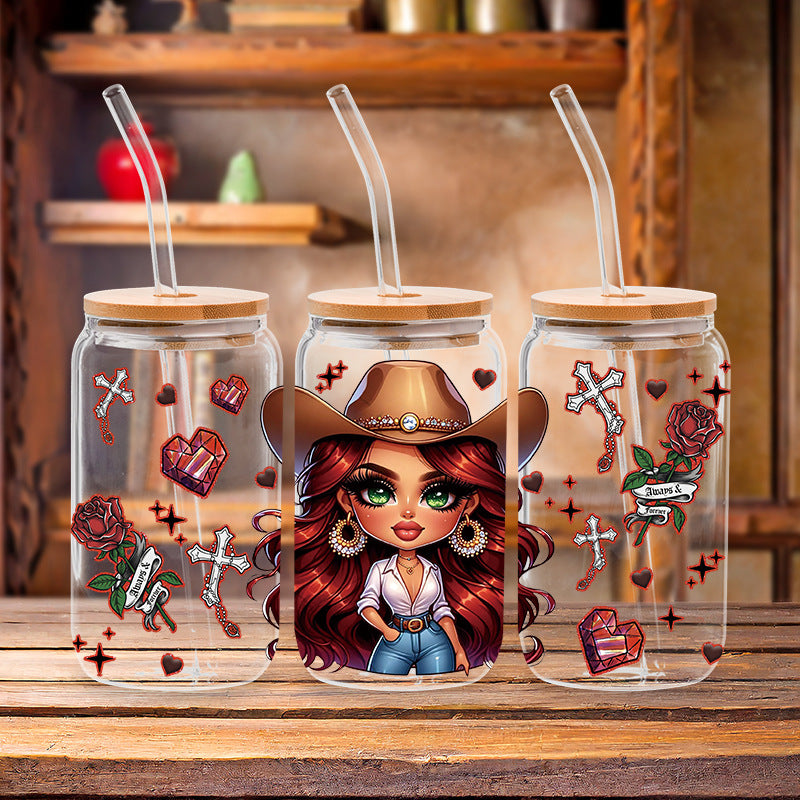 Wholesale Western style cute girl  16oz Cup UV DTF Wraps