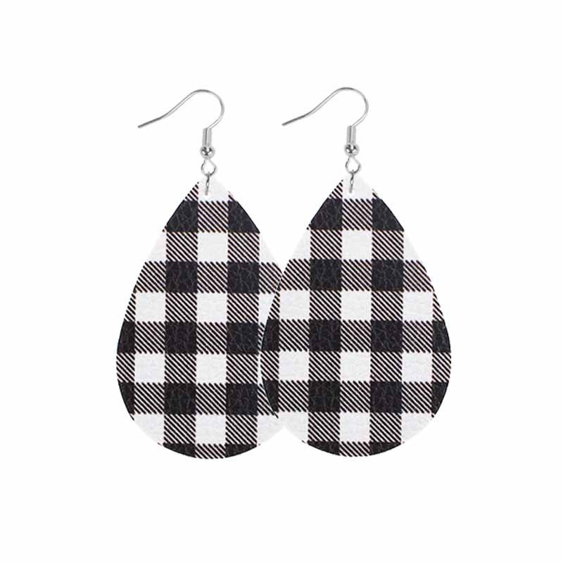 Wholesale Christmas Classic Plaid Leather Double Sided Print Earrings