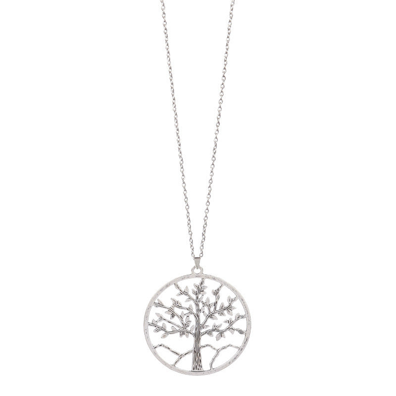 Wholesale Round Exaggerated Silver Tree of Life Hollow Pendant Necklace