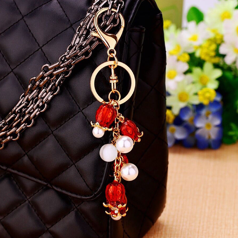 Wholesale Flower Metal Car Keychain With Tassel Pink White Bag Charm And Key Accessory Gift For Women Boutique Resale