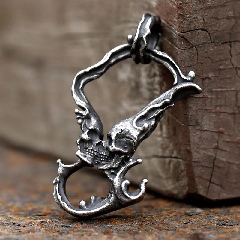 Wholesale  Retro Double Skull Kissing Pendant Necklace