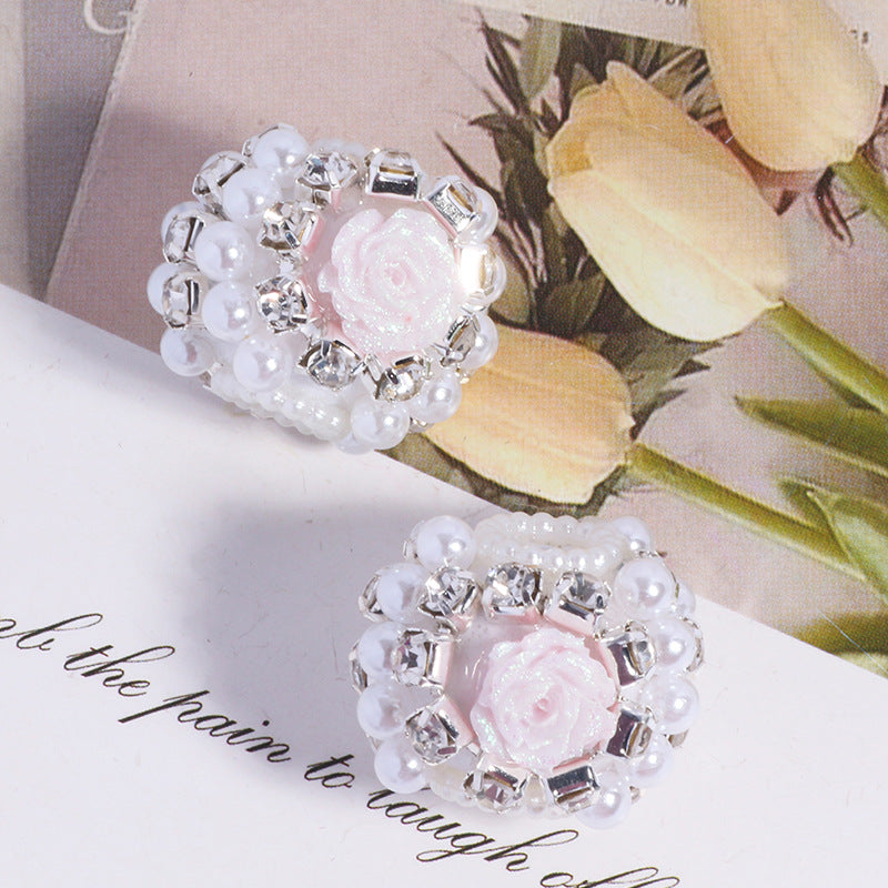 Wholesale 5pcs/pack Rose flower heavy industry exotic wind drill ball loose beads DIY