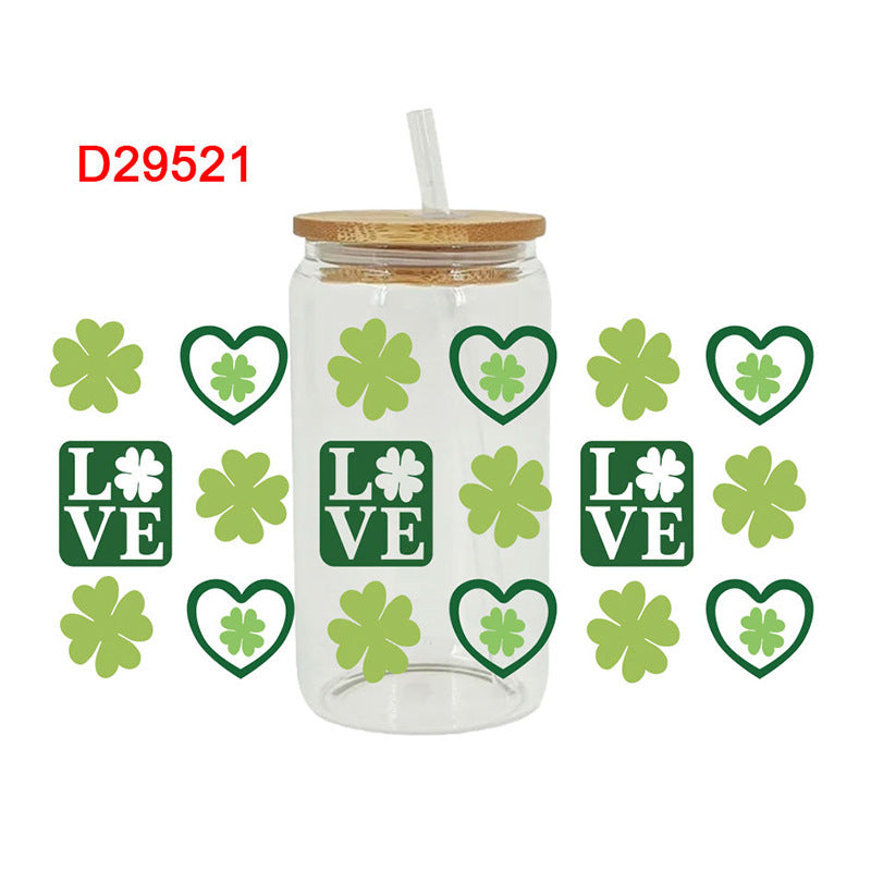 Wholesale Green Clover St. Patrick's Day 16oz Cup UV DTF Wraps
