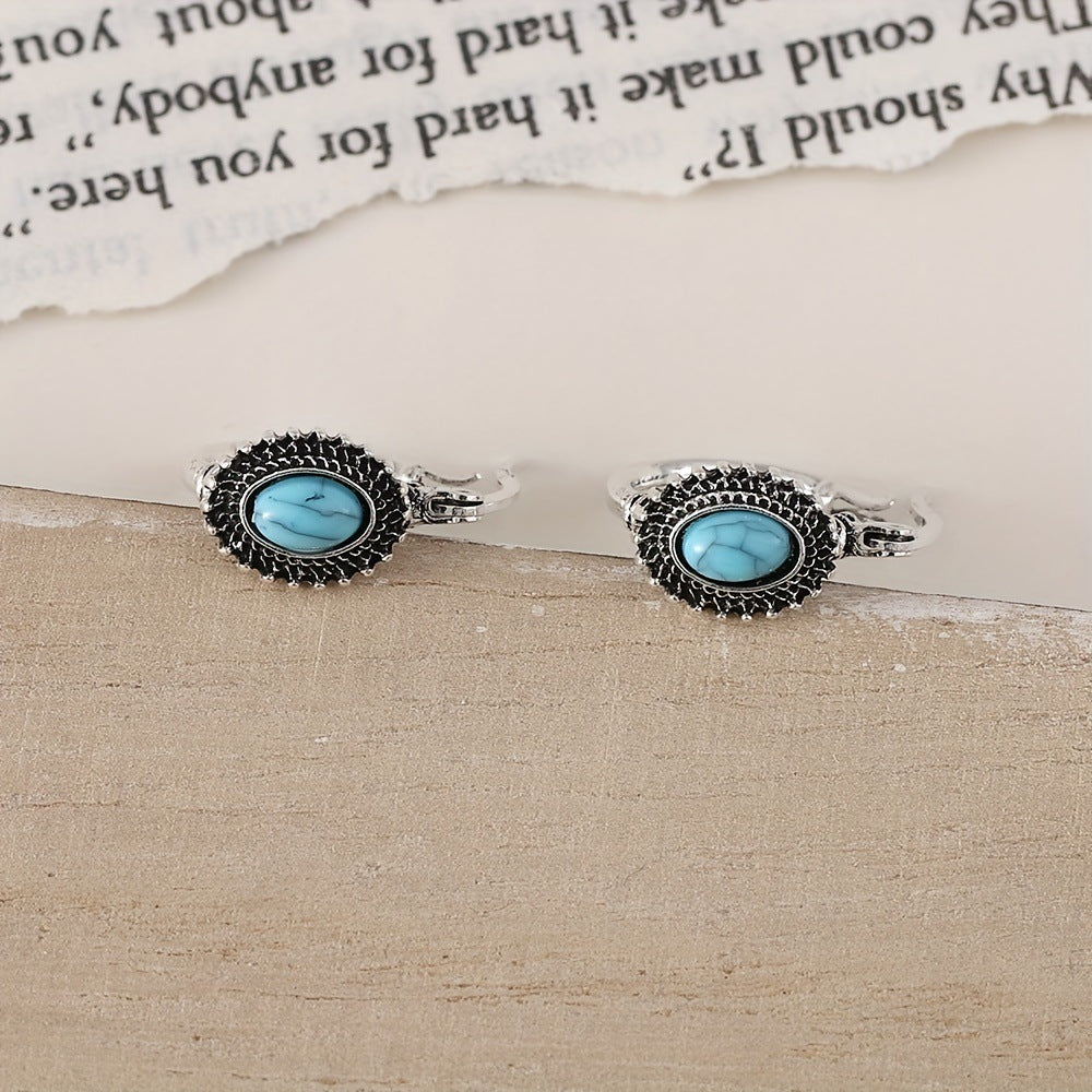 Wholesale Fashion Retro Turquoise Bohemian Style Oval Earrings