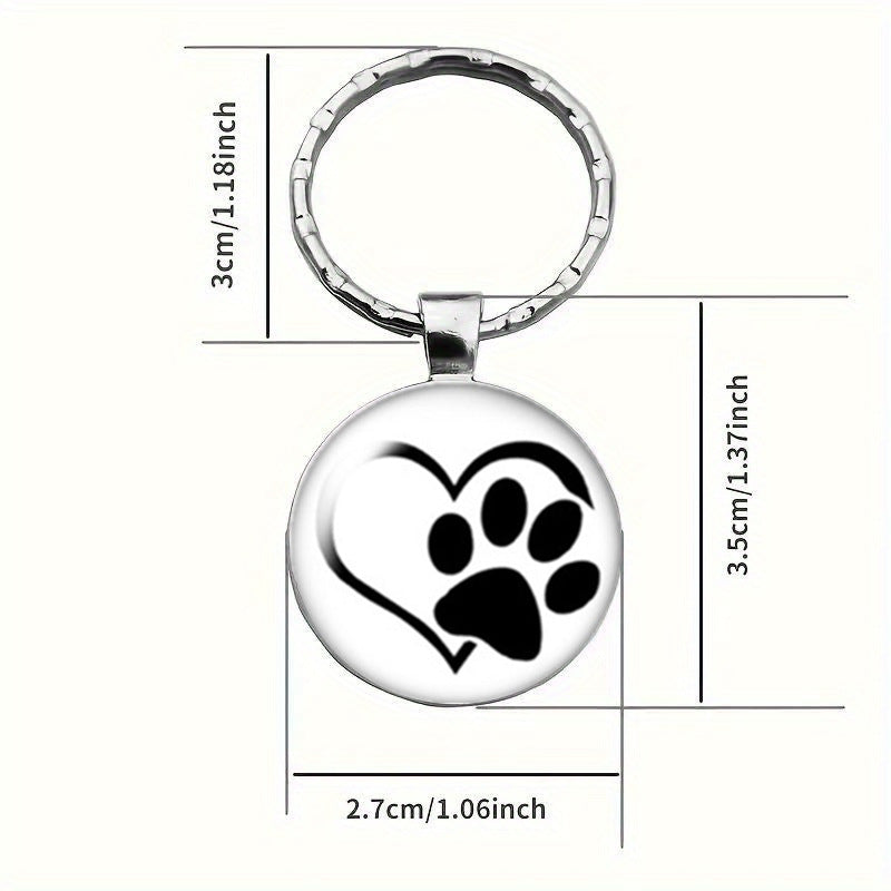 Wholesale Fashion Single Big Heart with Puppy Paw Print Pattern Glass Keychains