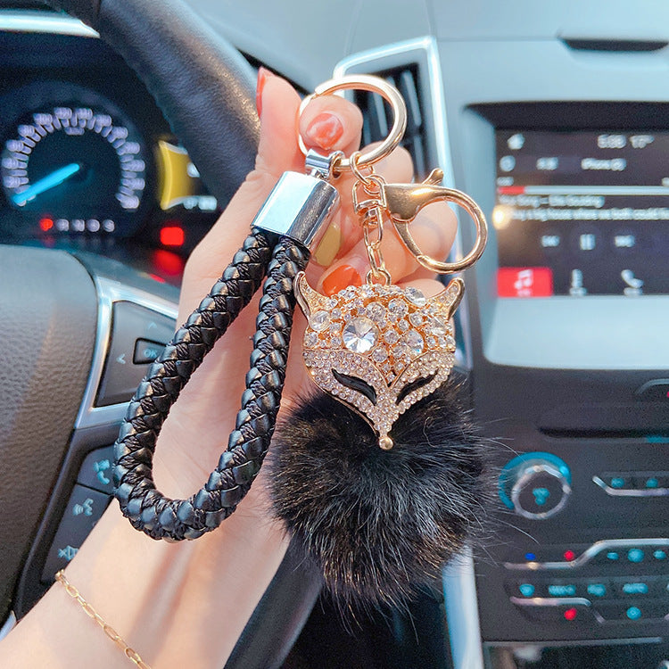 Wholesale Mink Fur with Diamonds Crystal Fox Head Keychains