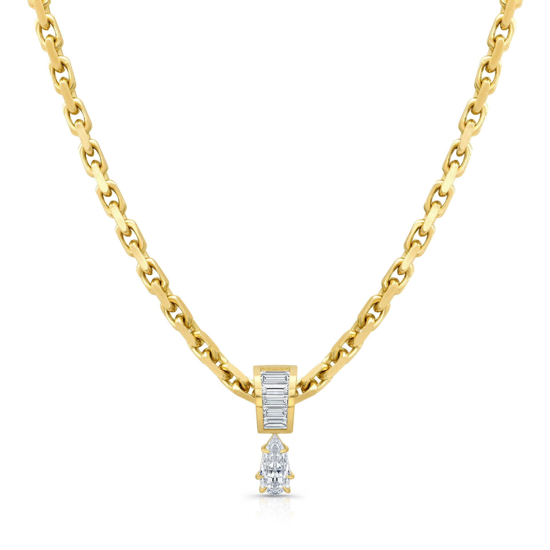 Wholesale Gold Tone Vintage Thick Chain Teardrop Pendant Necklace With Pear Zircon Layering Jewelry Fashion Accessory