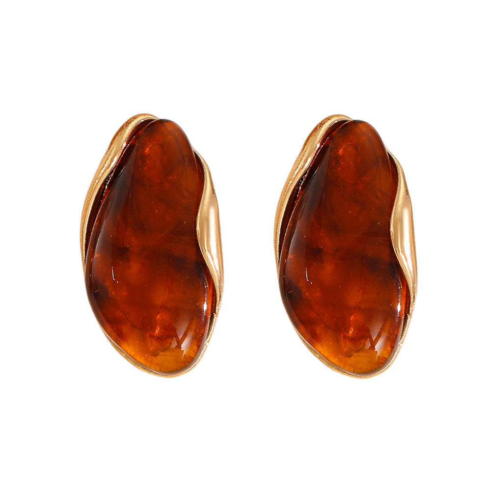Wholesale Irregular Chic Retro Coffee Resin Alloy Earrings Geometric Gold Tone Fashion Accessory