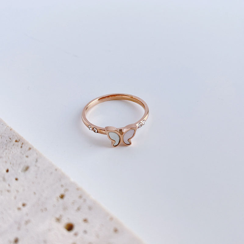 Wholesale Simple Titanium Steel White Shell Butterfly Ring