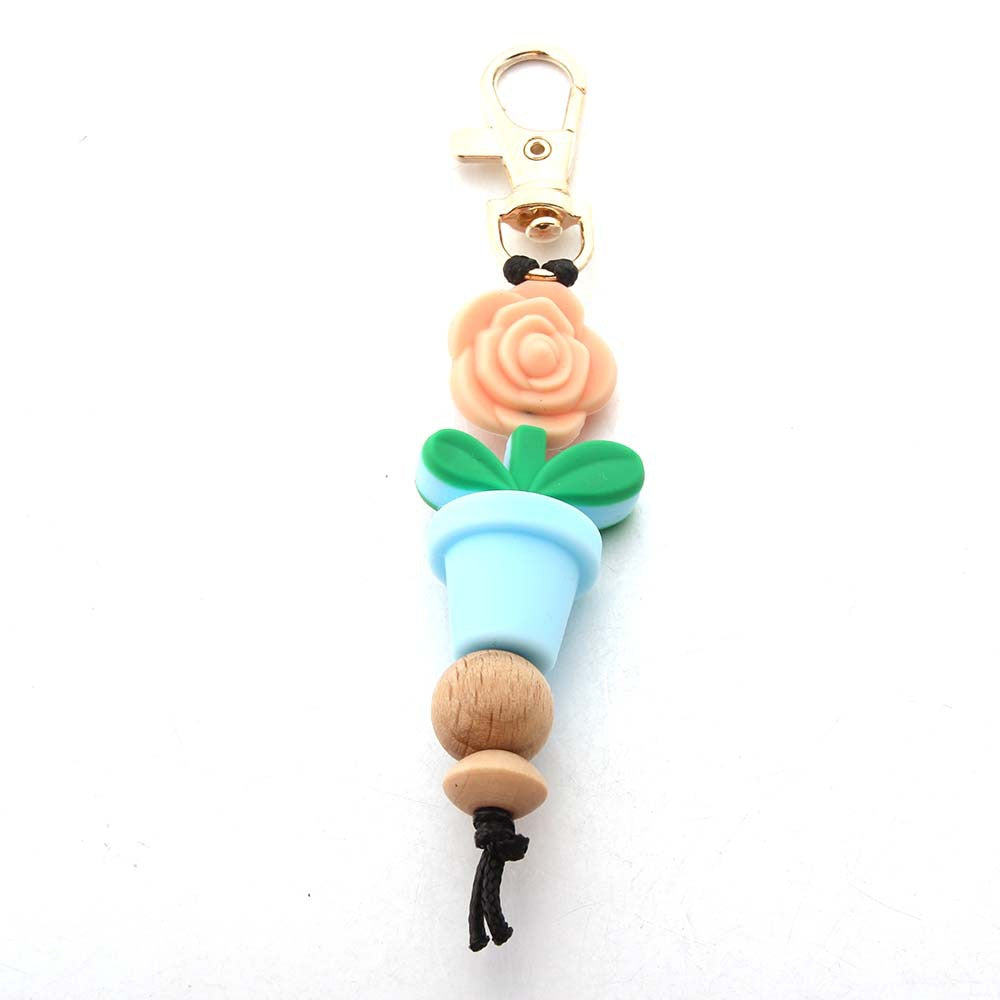 Wholesale Flower Pot Silicone Bead Keychain