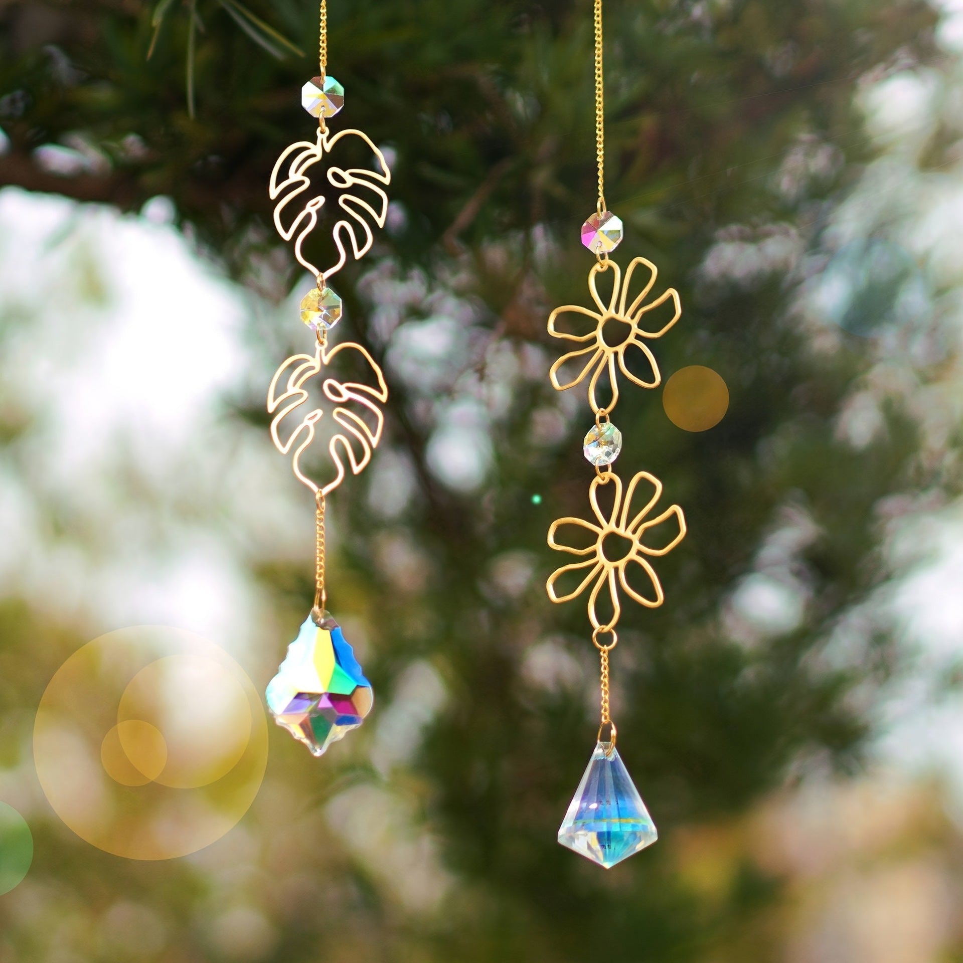 Wholesale Crystal Pendant Sun Catcher Hollow Geometric Shaped Leaf Shaped Pendant