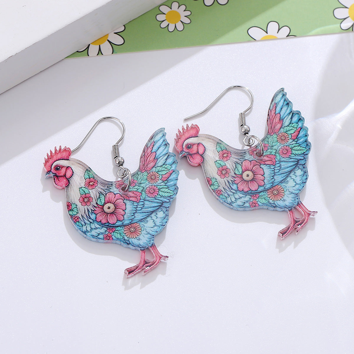 Wholesale Western Farm Flower Hen Acrylic Earrings