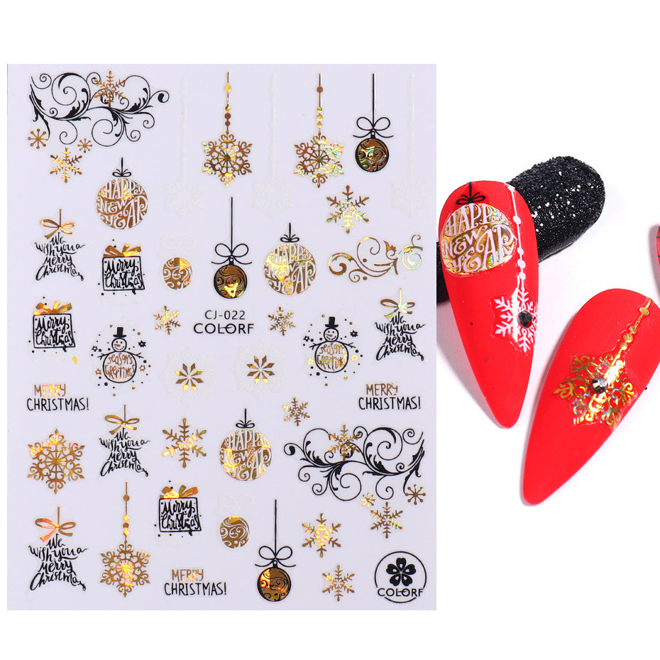 Wholesale 3pcs/pack Christmas nail art gold hot stamping laser stickers adhesive nail stickers