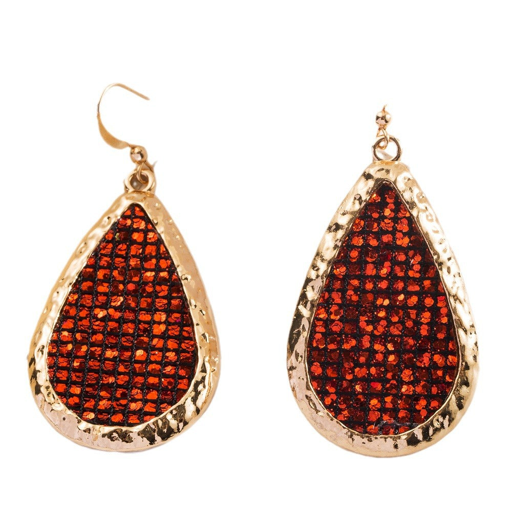 Wholesale Fashion PU Leather Sequin Water Drop Simple Shiny Exaggerated Earrings