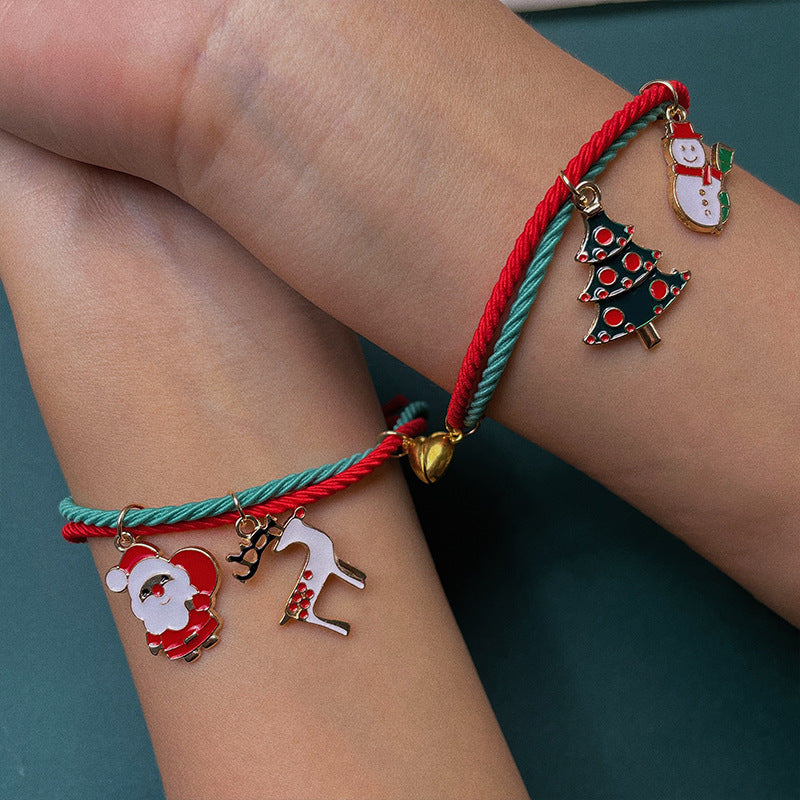 Wholesale Hand-woven dating atmosphere Christmas tree old man green and red string Christmas bracelet