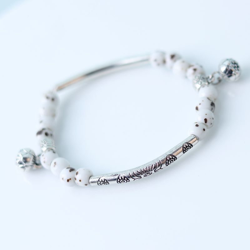 Wholesale Alloy Pendant Single Circle Ceramic Beading Bracelet