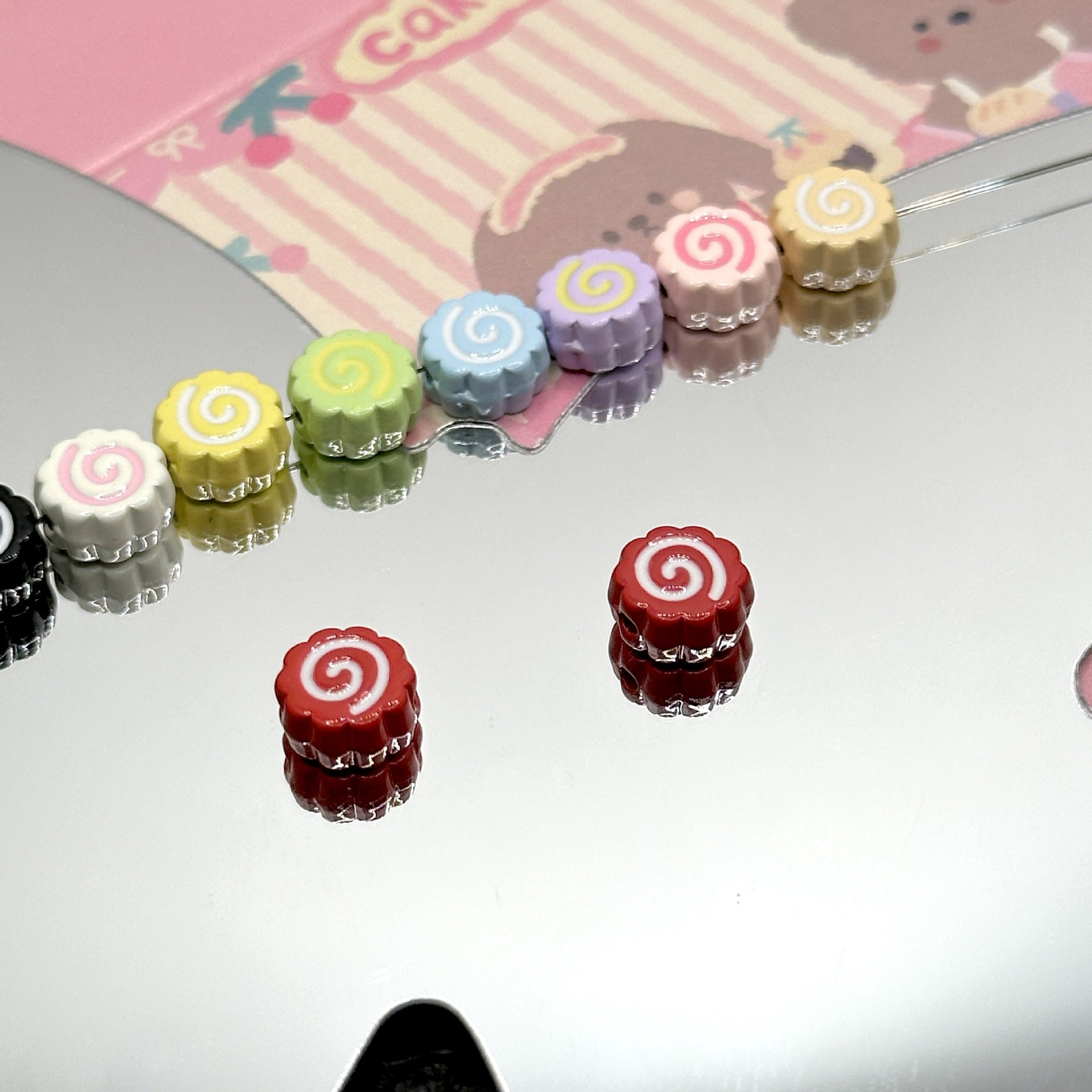 Wholesale 10pcs Cute Colorfulful Shrimp Cakes,  Fish Boards,  Lollipops,  Alloy Beads,  DIY