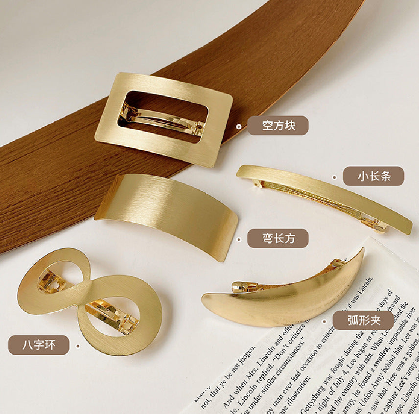 Wholesale Joker geometric metal brushed hair clip Amazon Minimalist cold wind back head ponytail spring clip