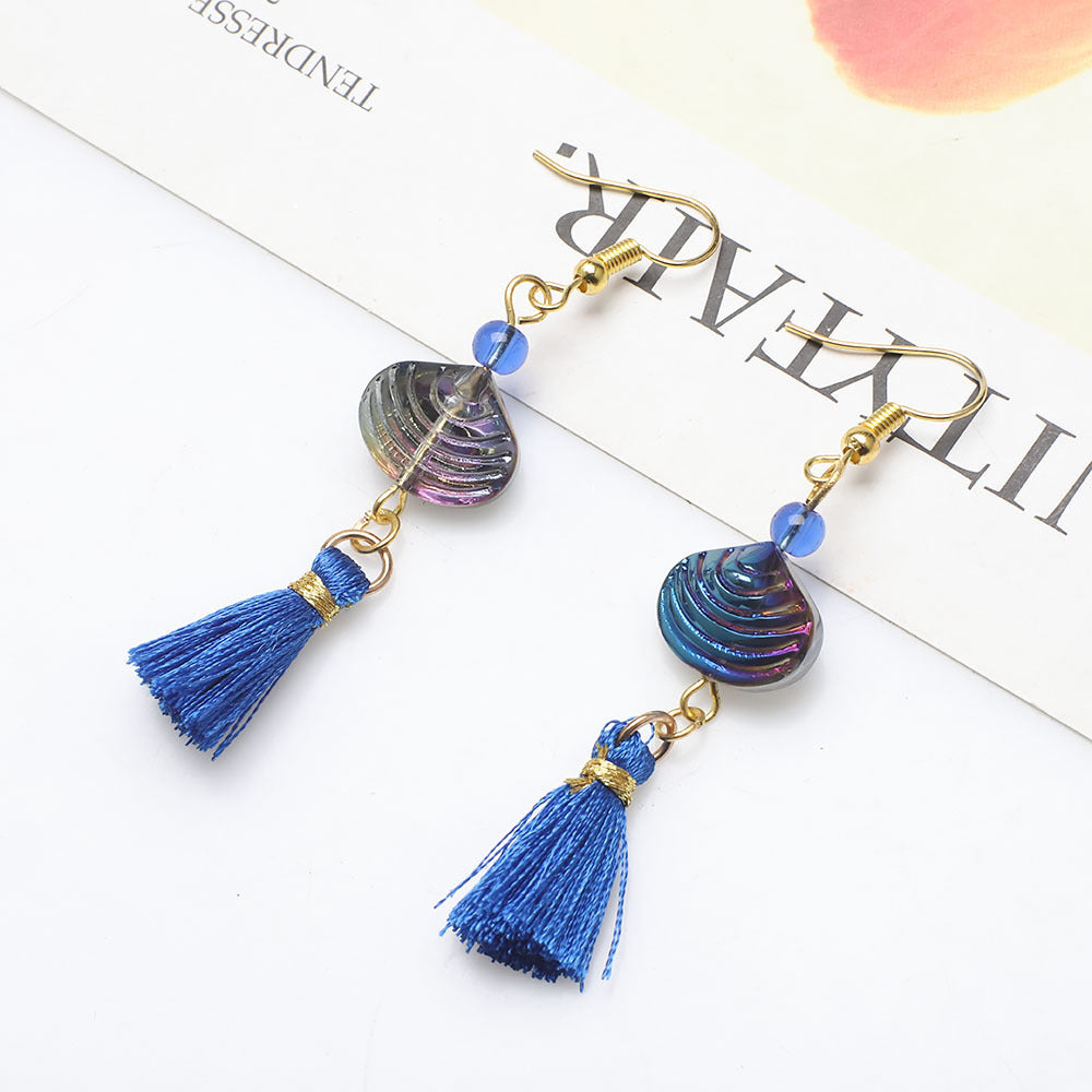Wholesale Vintage Glass Shell Fashion Long Tassel Earrings