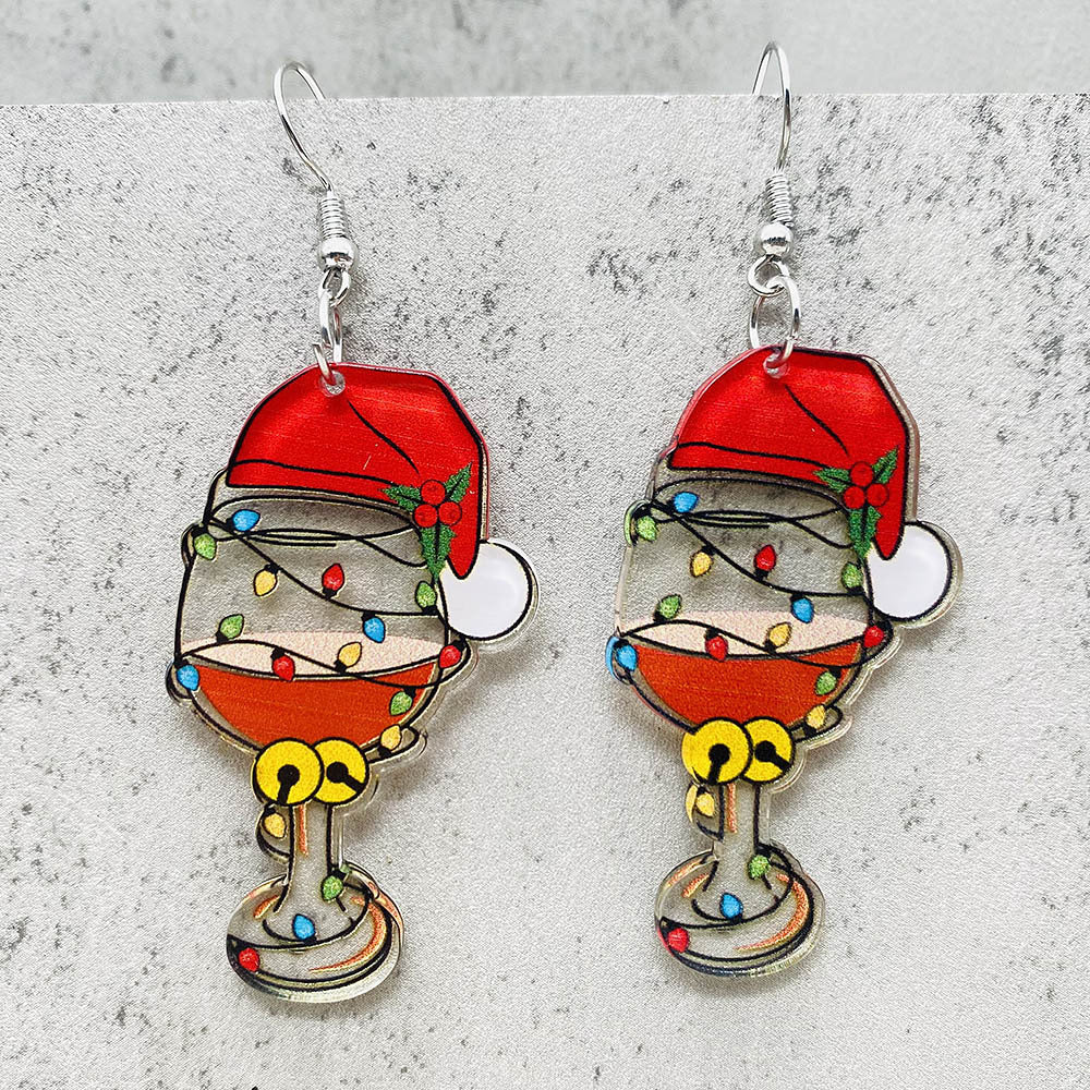 Wholesale Creative Santa Hat Red Wine Glass Colored Light Acrylic Earrings