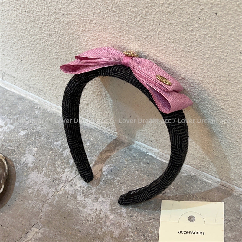 Wholesale Pink Rhinestone Bow Sponge Headband