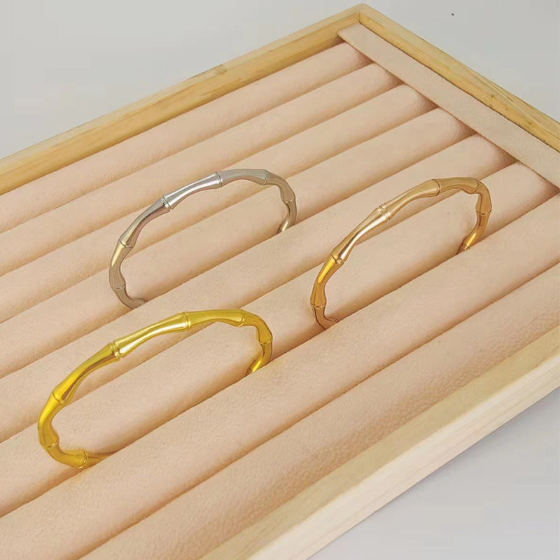 Wholesale Ladies Open Bamboo Section Simple Gold Titanium Steel Bracelet