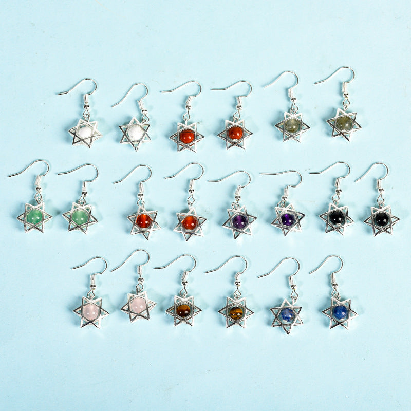 Wholesale Natural Crystal Rough Stone Cute Six-pointed Star Earrings