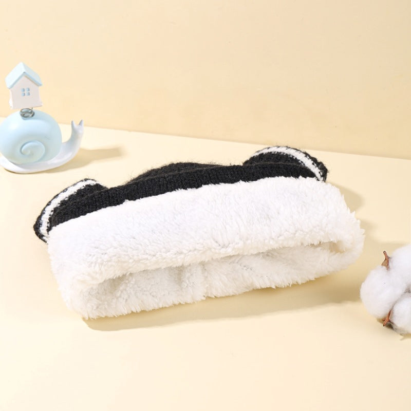 Wholesale Bear Ears Knitted Plush Children's Striped Contrast Color Autumn and Acrylic Winter Hats 10PCS